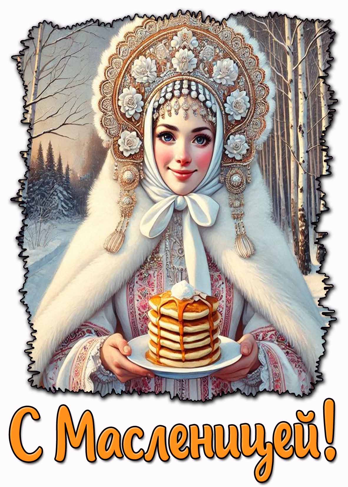 С Масленицей! - открытка с красивой девушкой