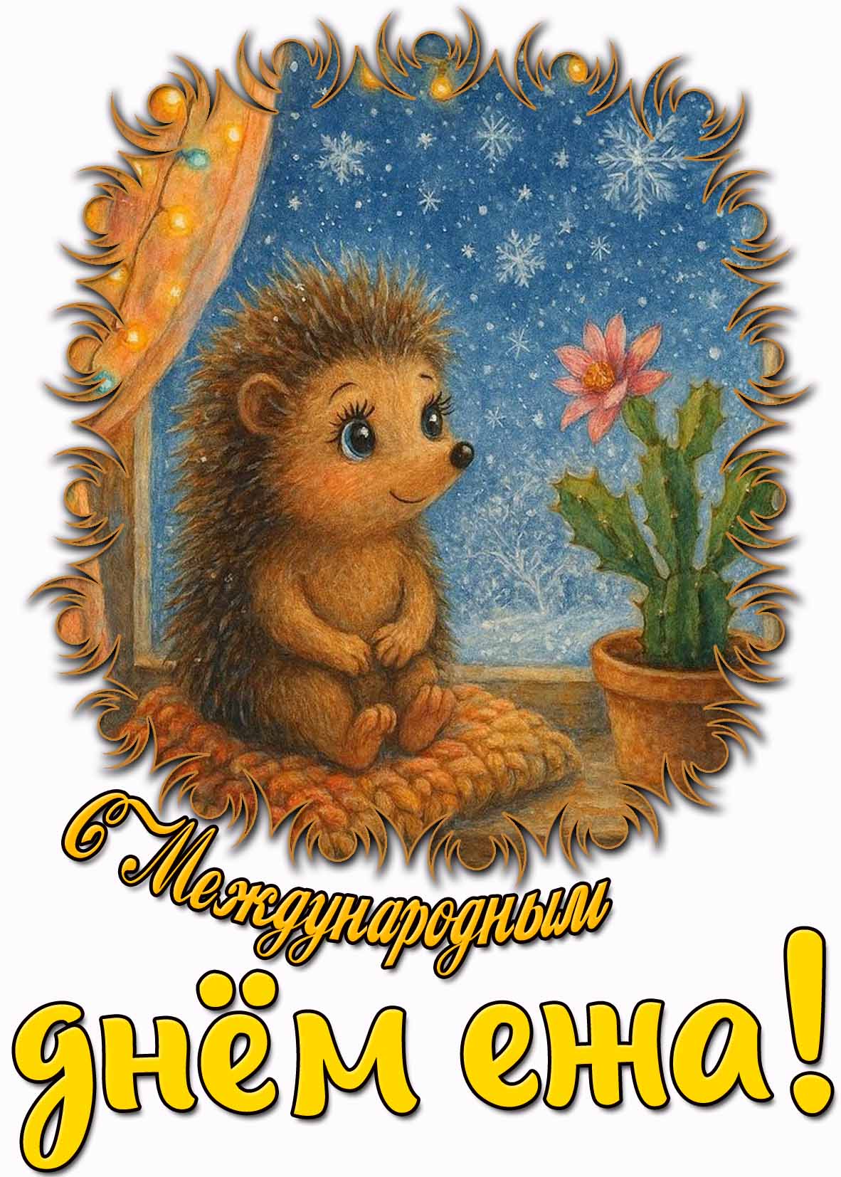 С Международным днём ежа! - открытка для детей
