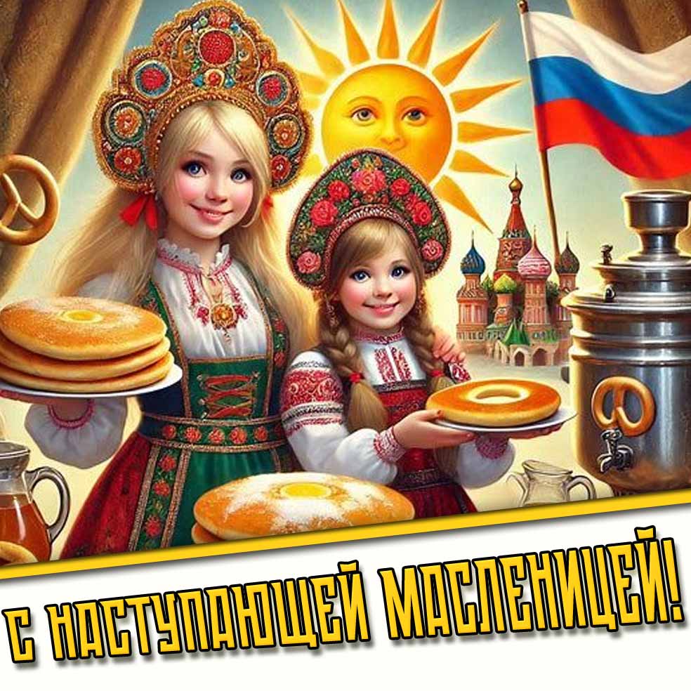 С наступающей Масленицей! - открытка с детьми