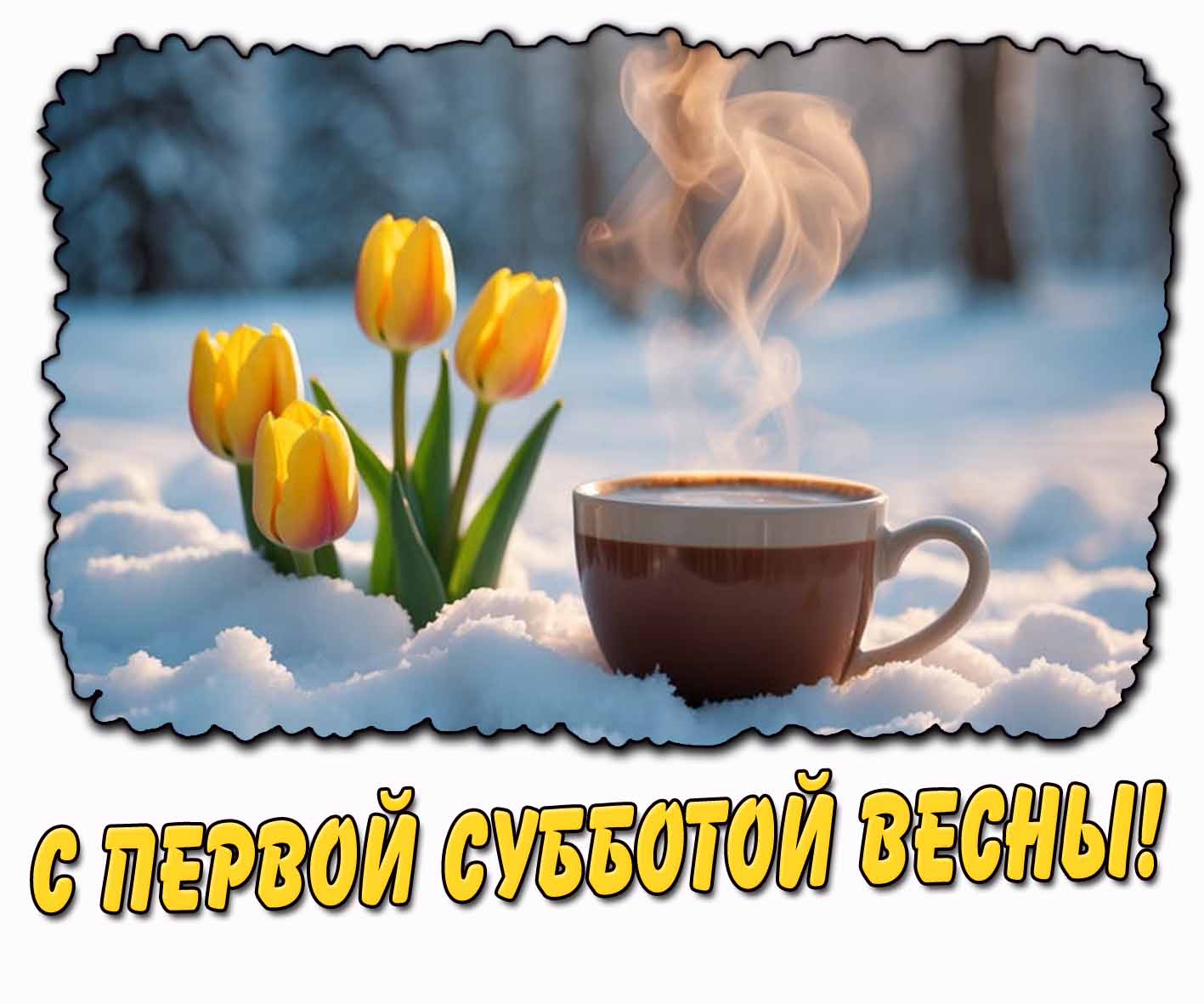 С первой субботой весны! - картинка с кофе и цветами