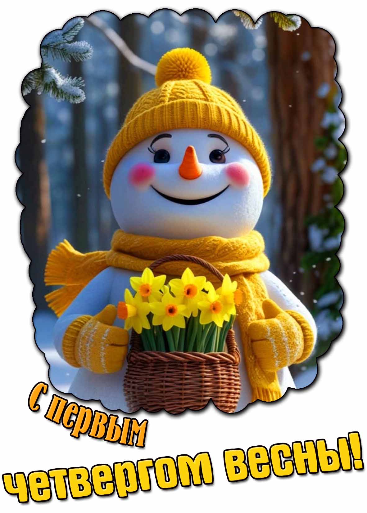 С первым четвергом марта! - картинка со снеговиком