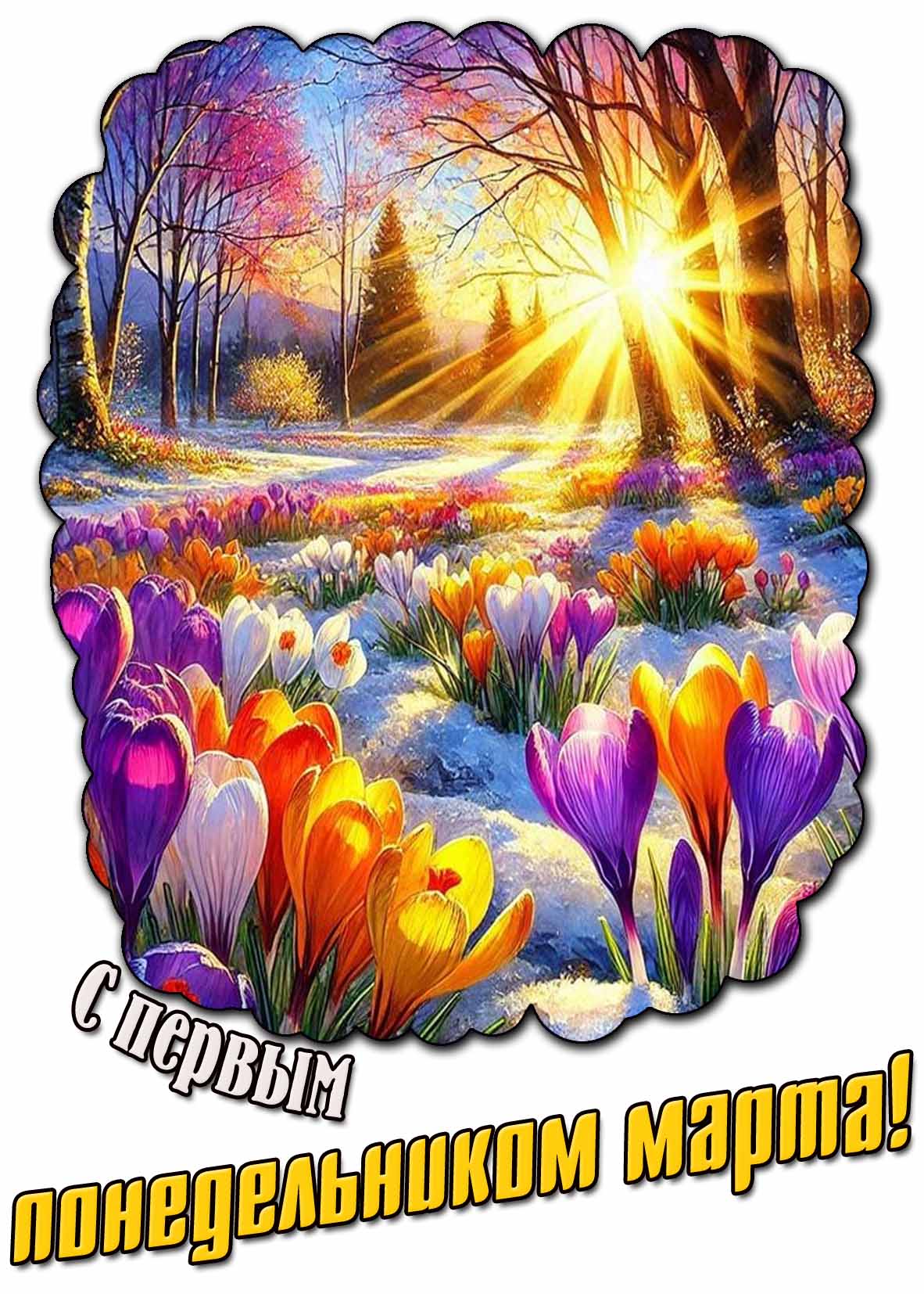 Открытка с первым понедельником марта