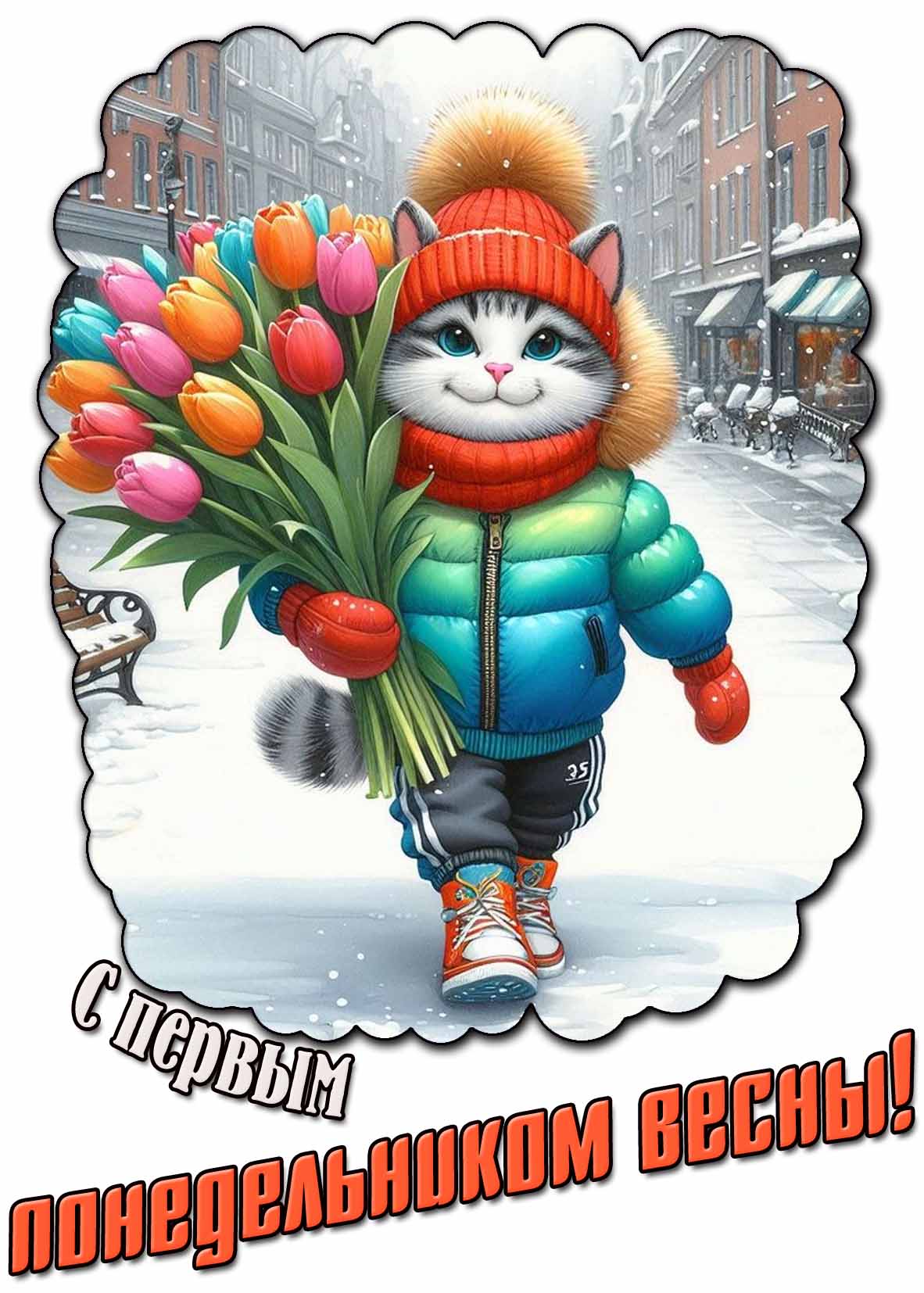 Открытка с первым понедельником весны