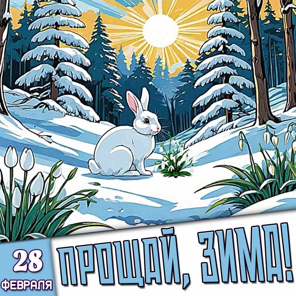 Снежная открытка "28 февраля - прощай, зима!"