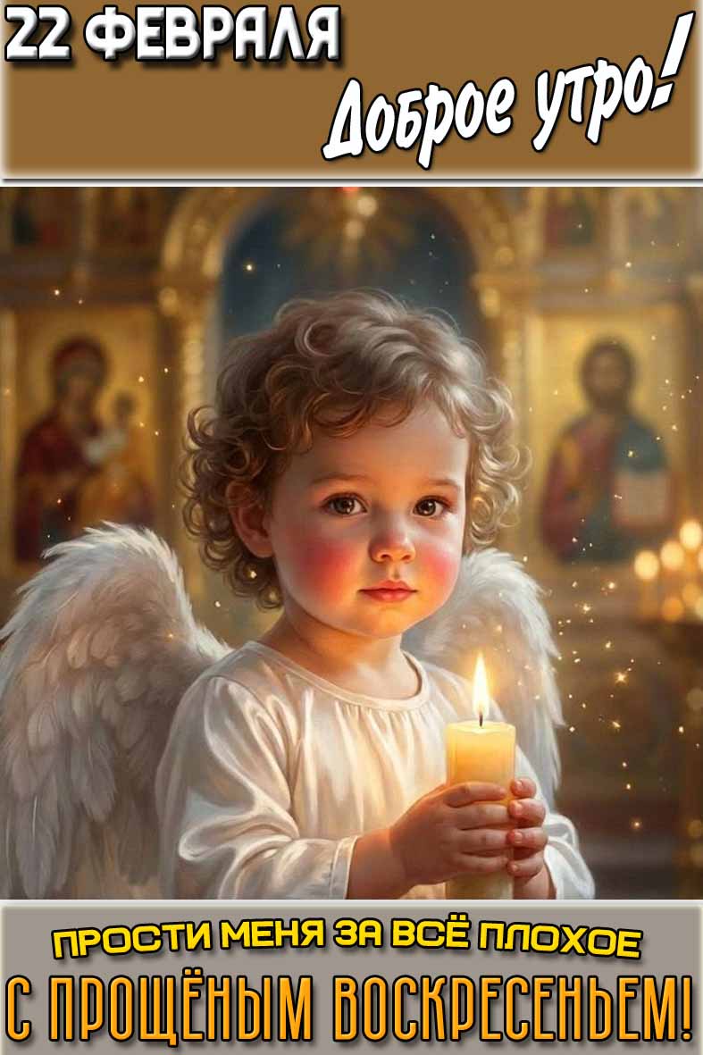 Открытка "22 февраля доброе утро! Прости меня за всё плохое! С Прощёным воскресеньем!"