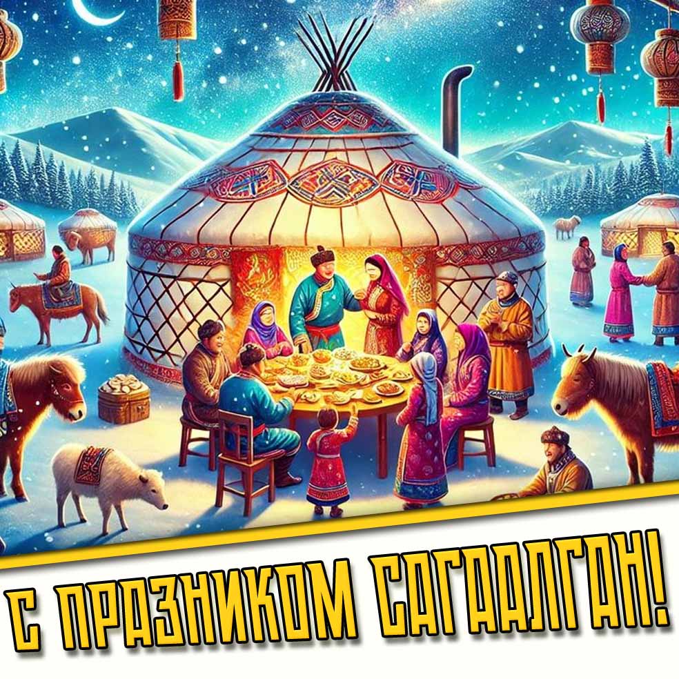 Красивая открытка "С праздником Сагаалган!"