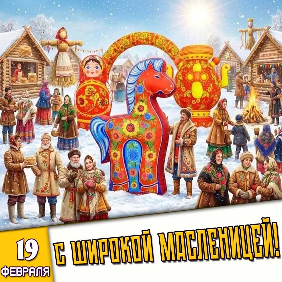 Открытка 19 февраля - с Широкой Масленицей!
