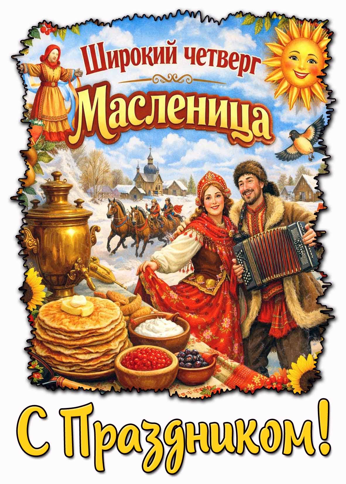 Открытка "Широкий четверг! Масленица! С праздником!"