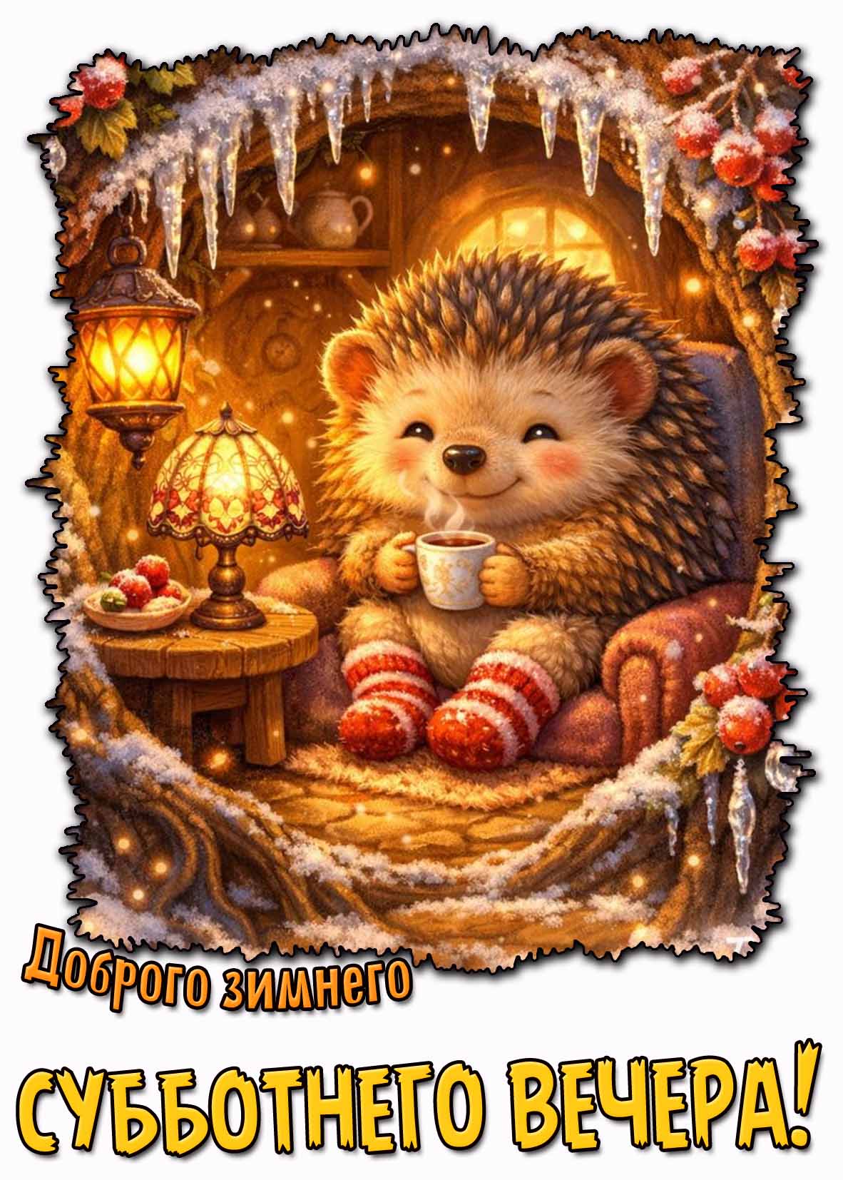 Красивая картинка доброго зимнего субботнего вечера