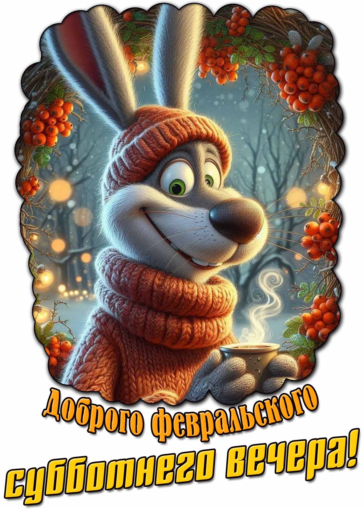 Открытка доброго февральского субботнего вечера