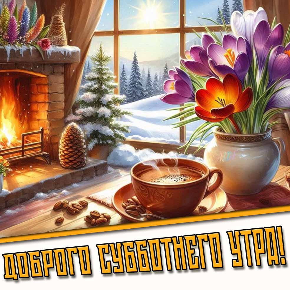 Доброго субботнего утра! - зимняя картинка с чаем у камина