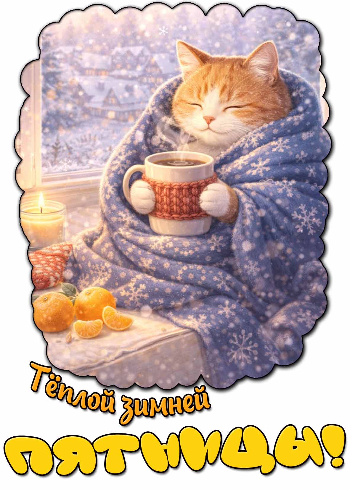 Тёплой зимней пятницы! - прикольная картинка с котом