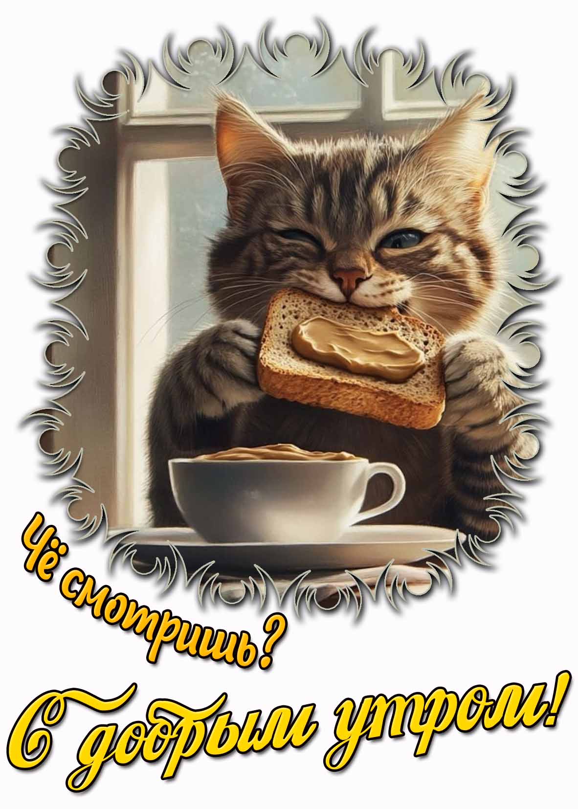 Смешная открытка "Чё смотришь? С добрым утром!"