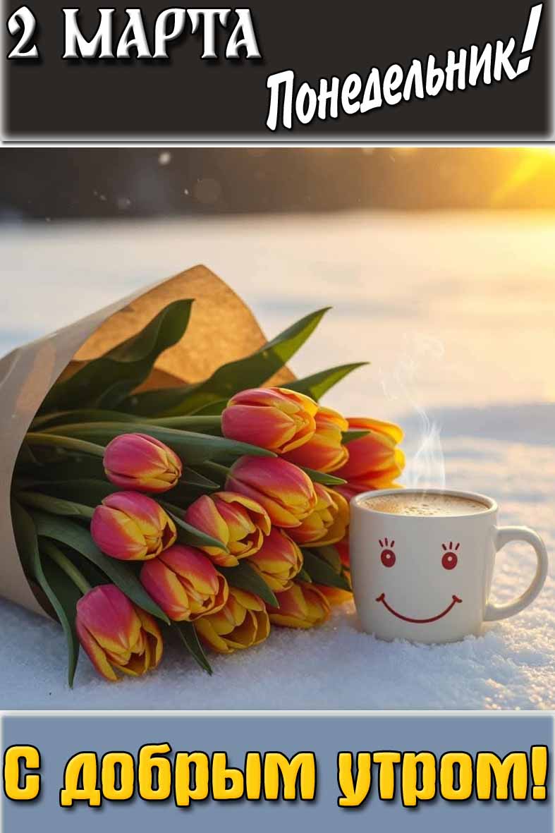 Открытка "2 марта понедельник! С добрым утром!"