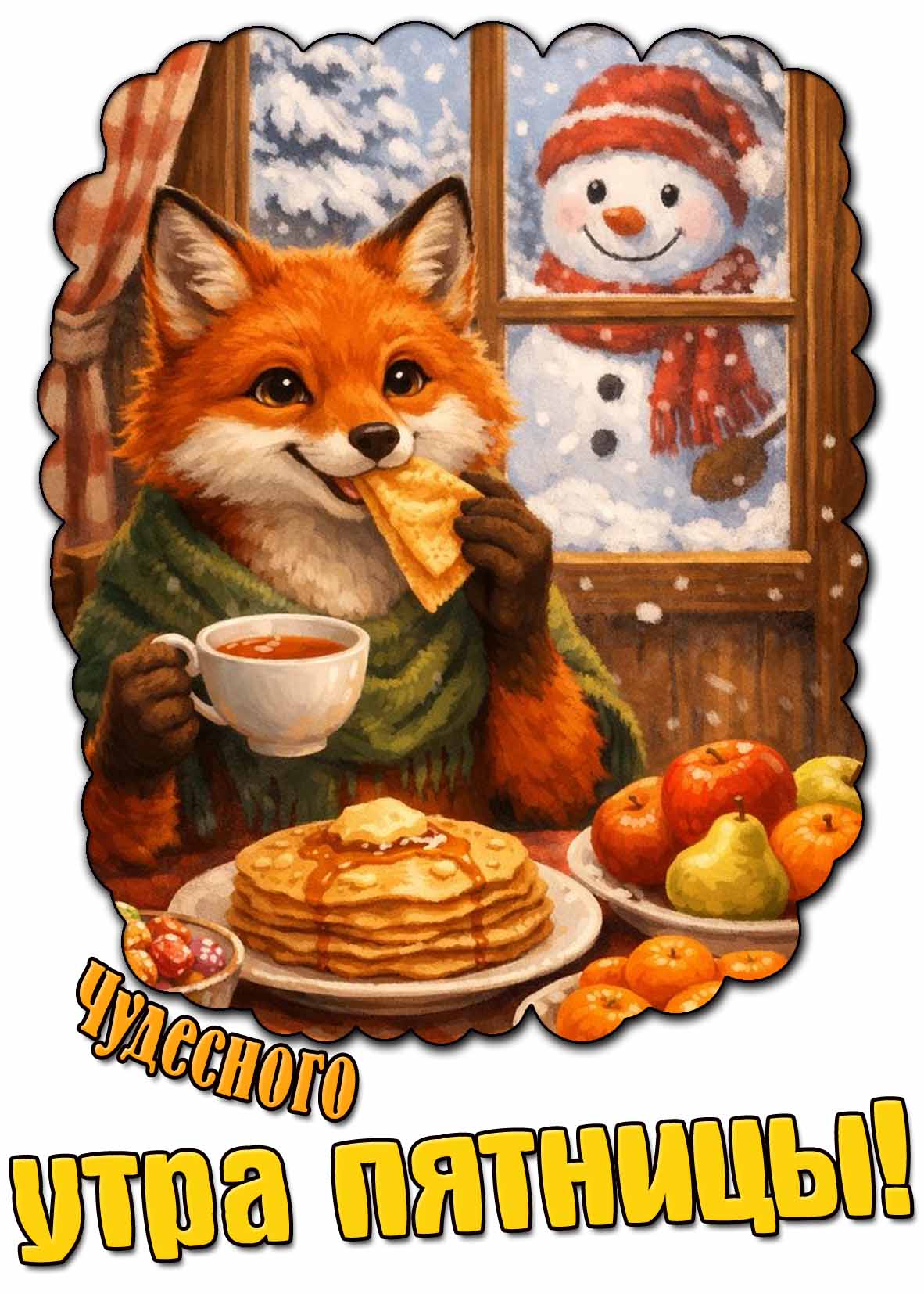 Чудесного утра Пятницы! - зимняя картинка с блинами