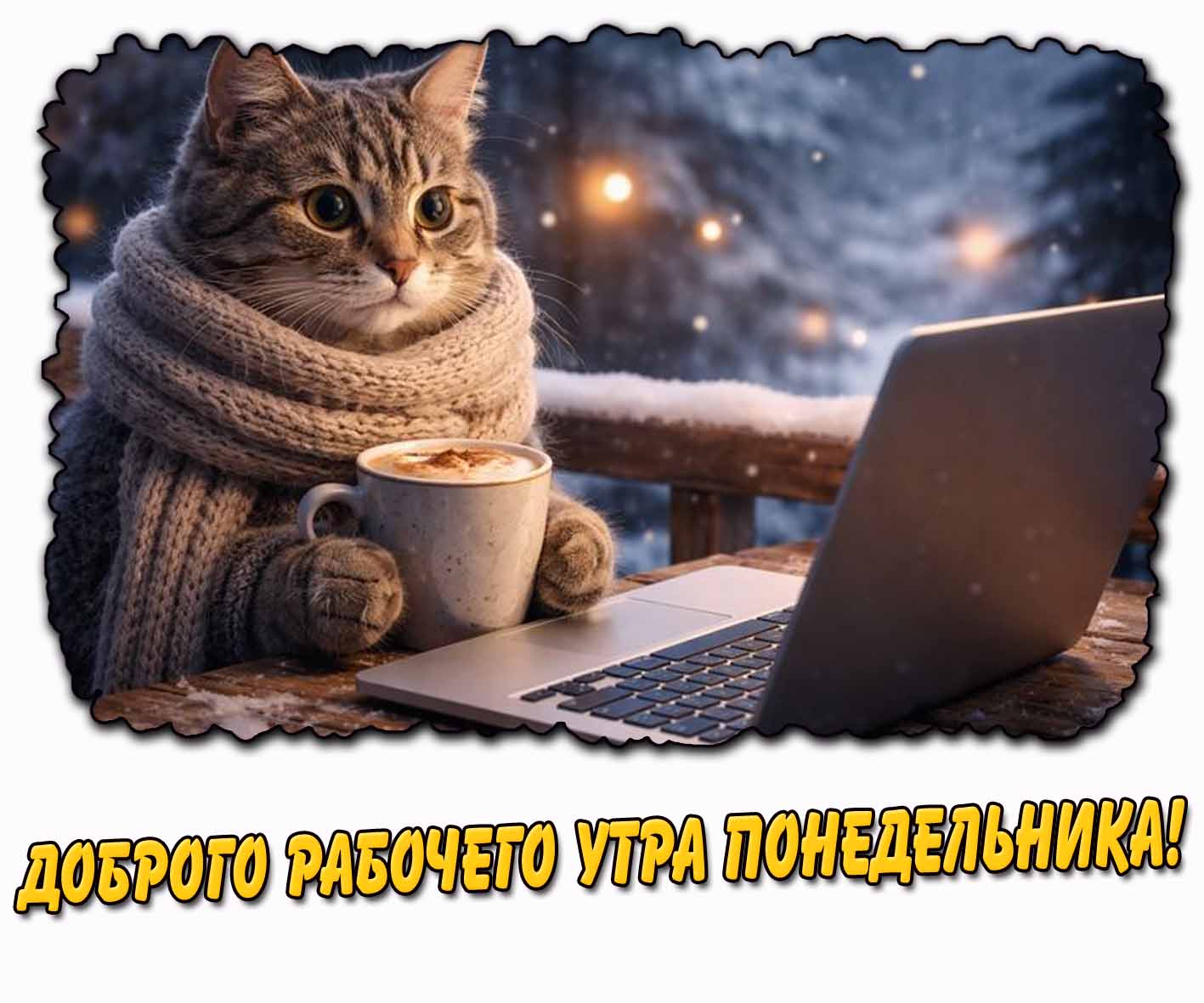 Доброго рабочего утра понедельника! - прикольная зимняя открытка