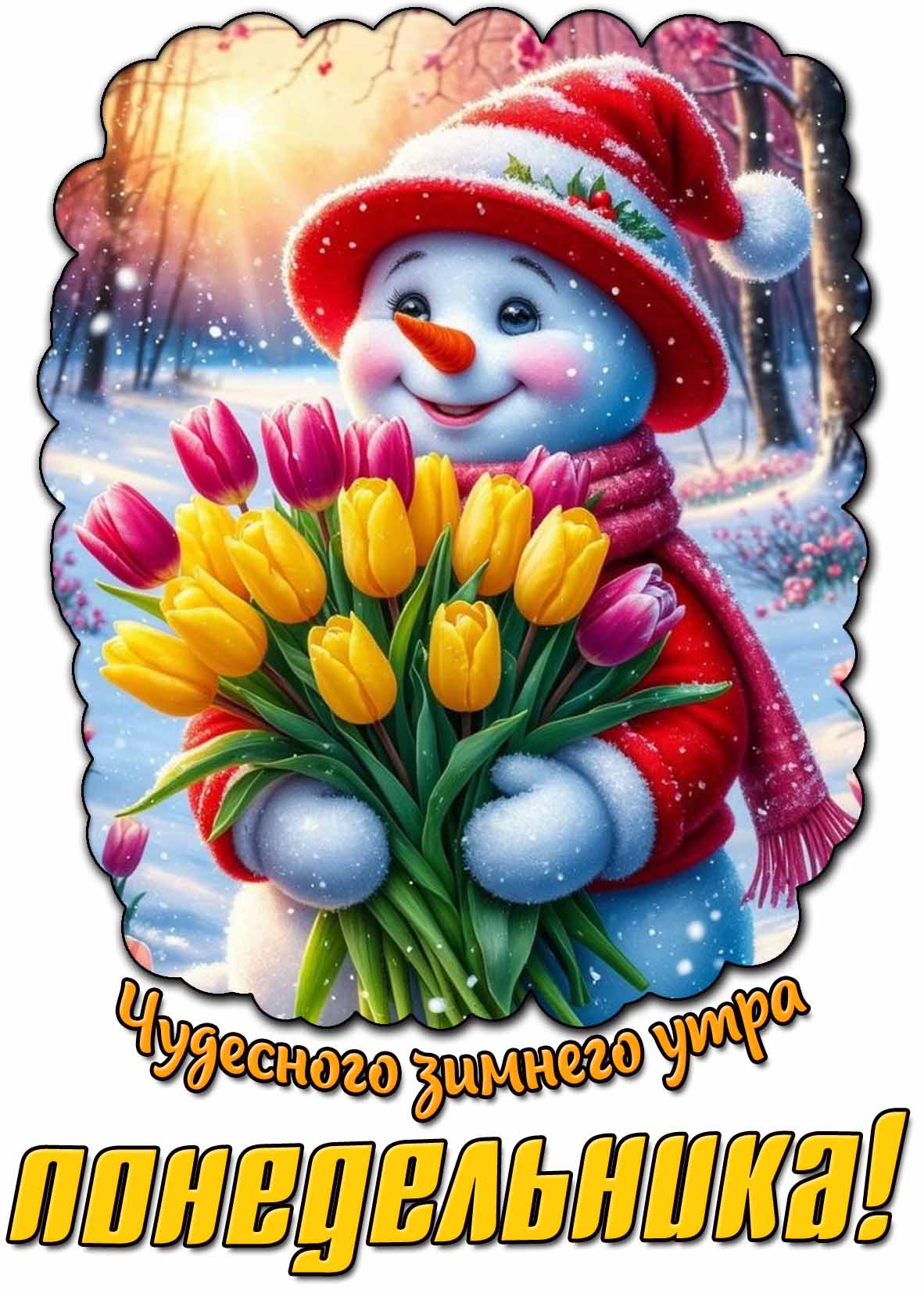 Открытка чудесного зимнего утра понедельника