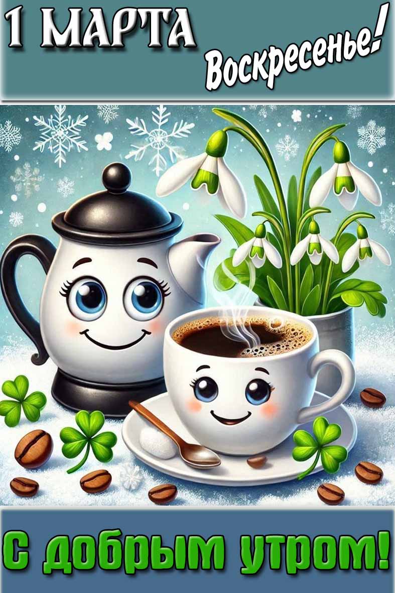 Открытка "1 марта воскресенье! С добрым утром!"