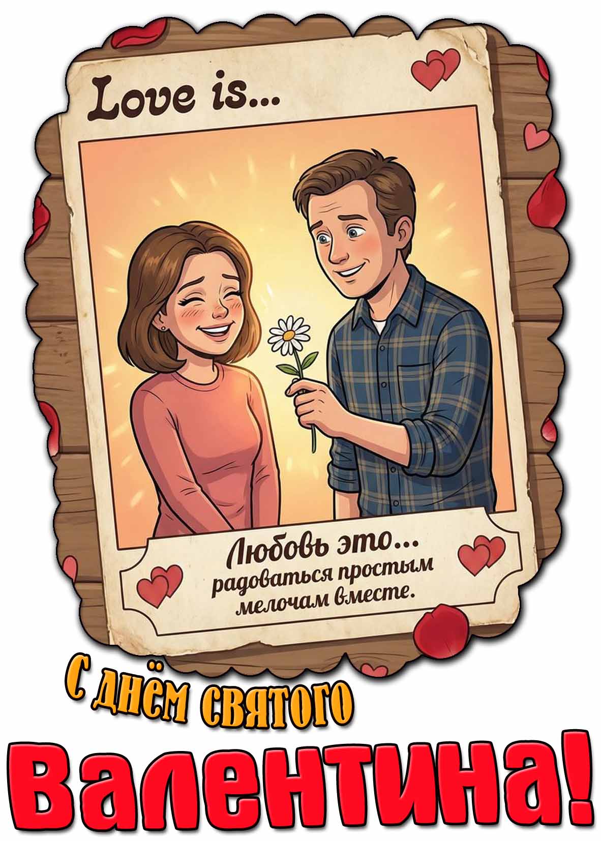 Открытка "С днём святого Валентина! Любовь это - радоваться просты мелочам вместе!"