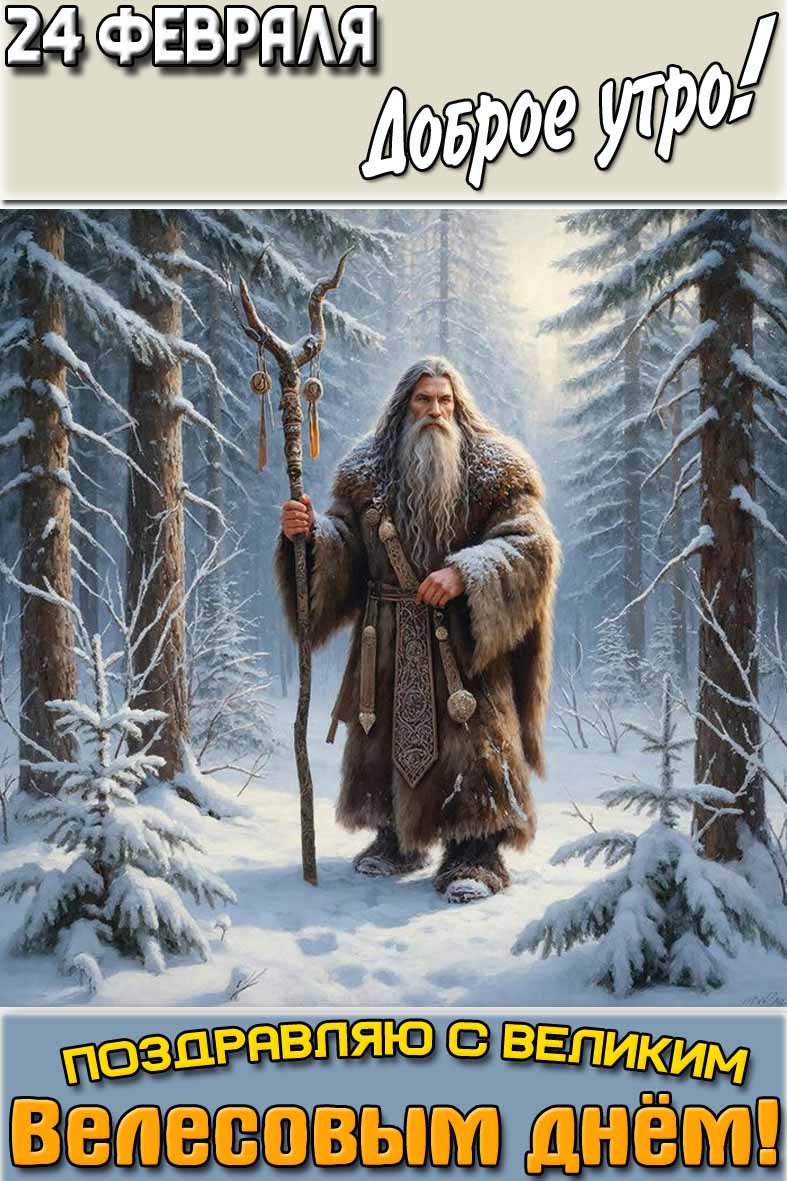 Открытка "24 февраля доброе утро! Поздравляю с Великим Велесовым днём!"