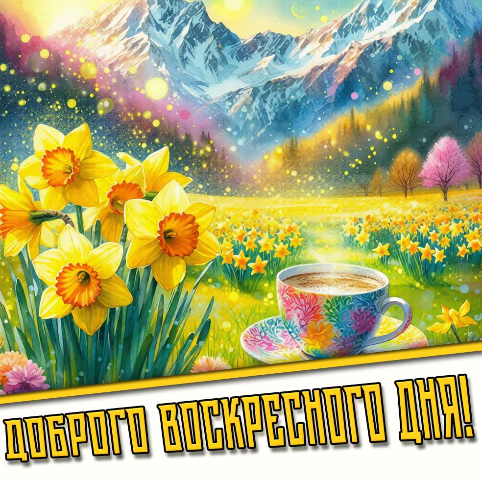 Доброго воскресного дня! - весенняя открытка с нарциссами