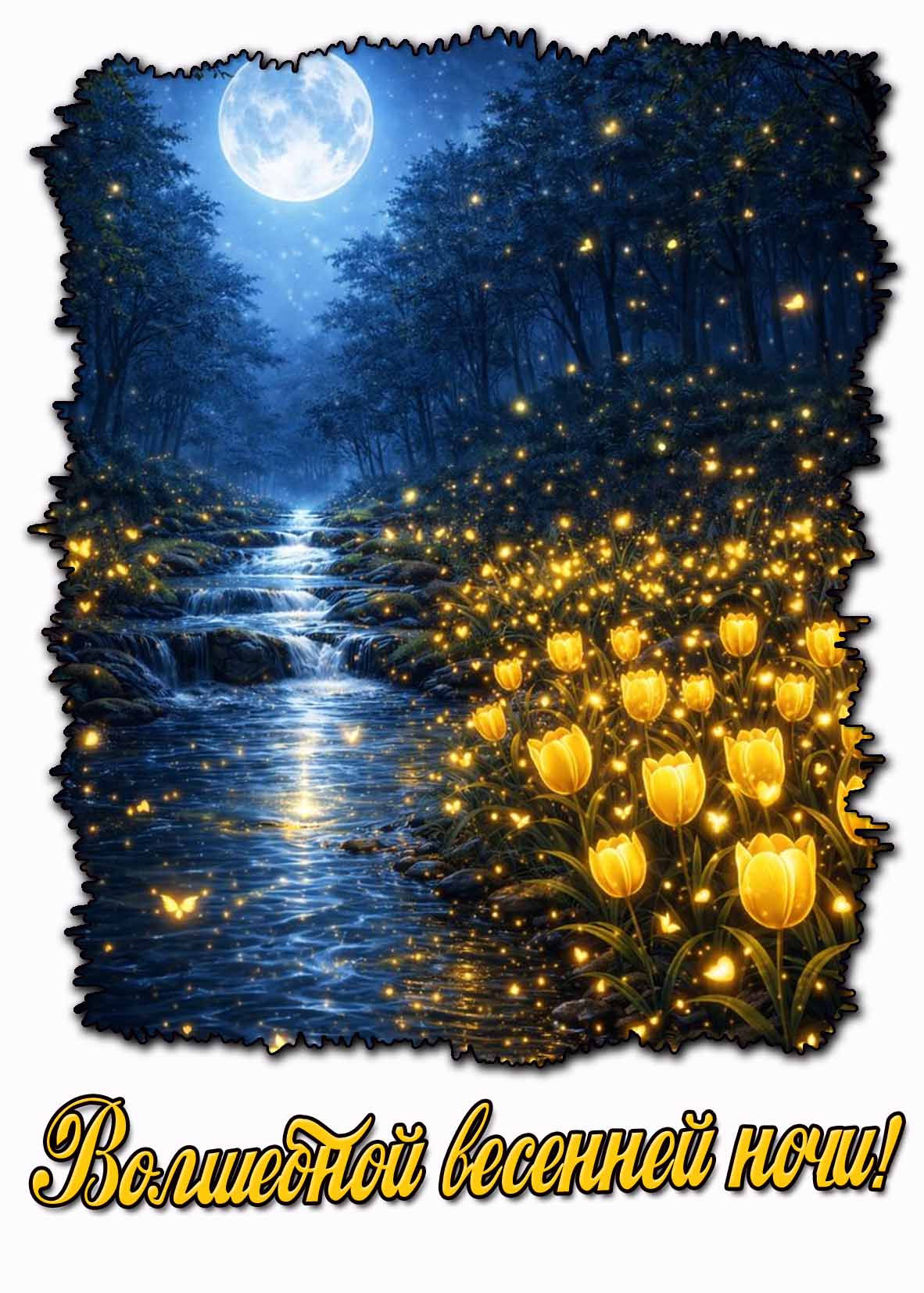 Открытка волшебной весенней ночи
