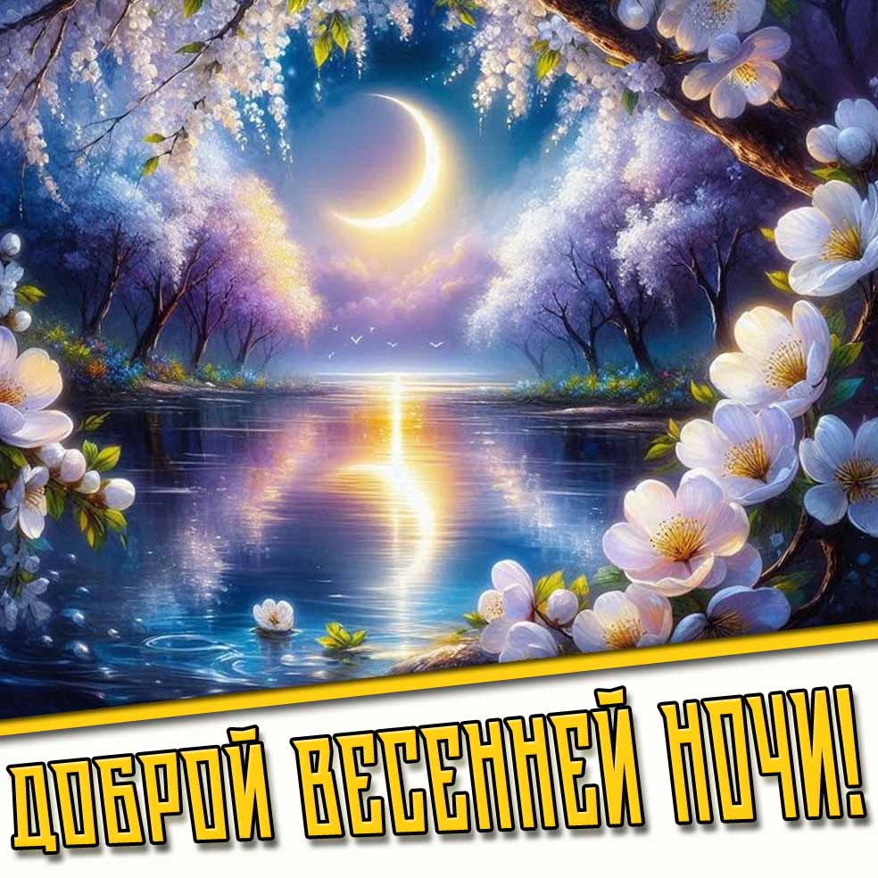 Доброй весенней ночи! - открытка с полумесяцем