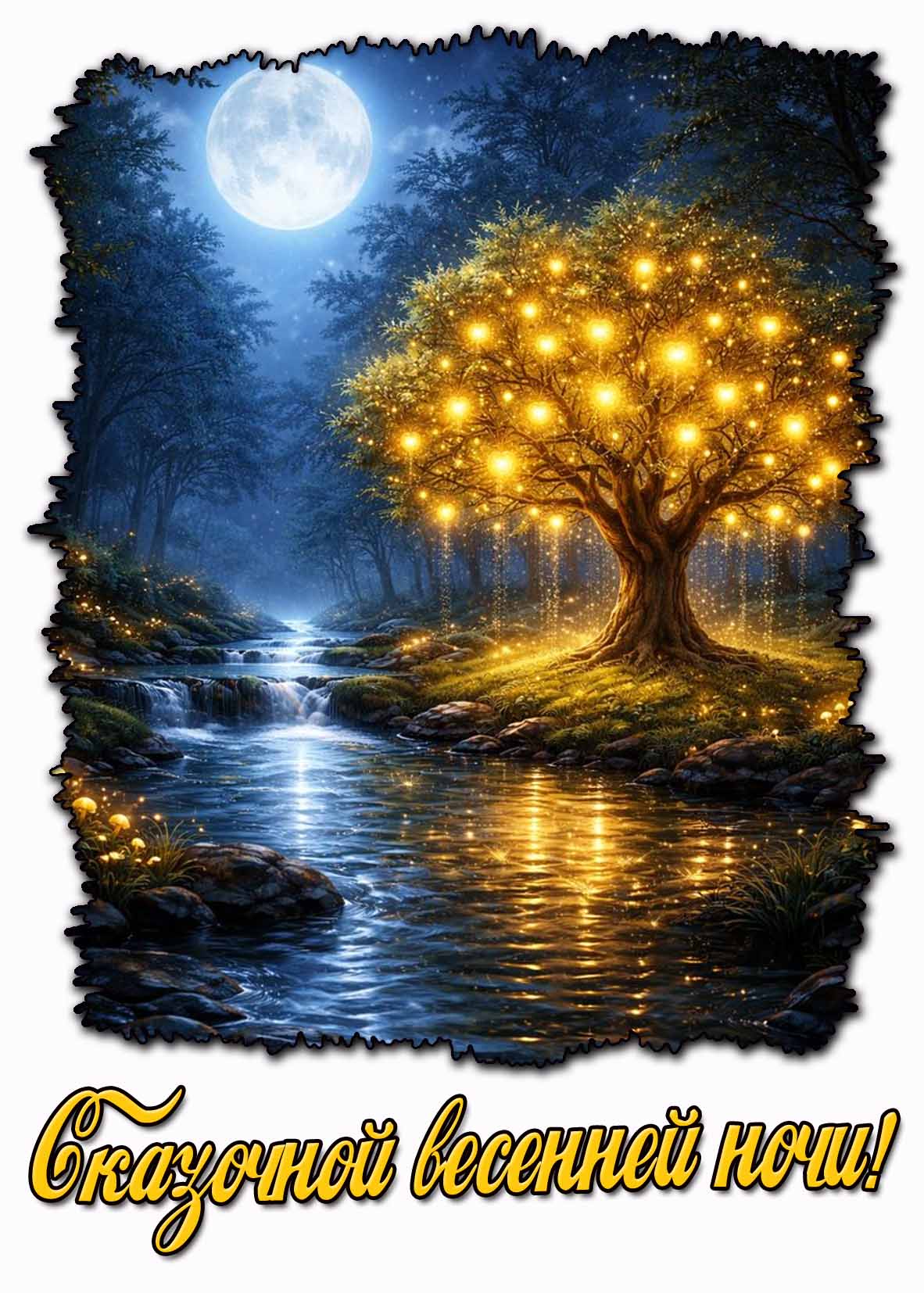 Открытка сказочной весенней ночи