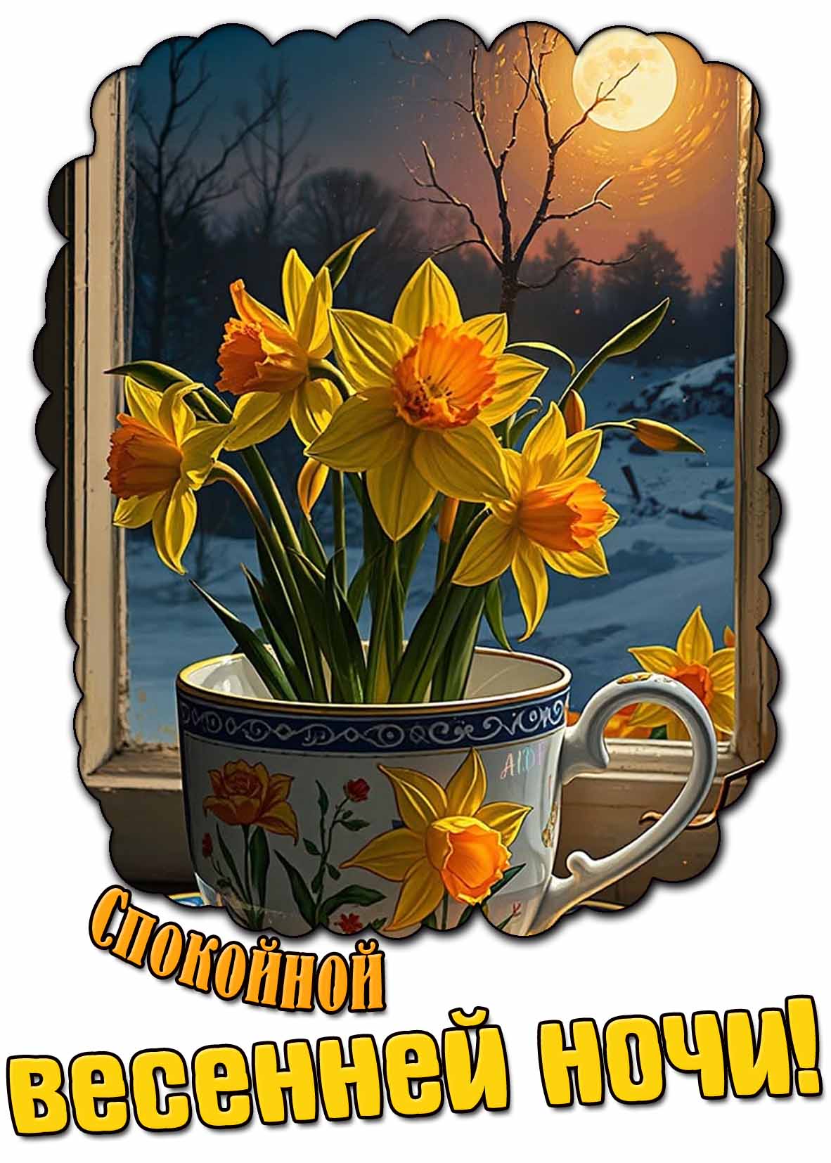 Спокойной весенней ночи! - открытка с цветами