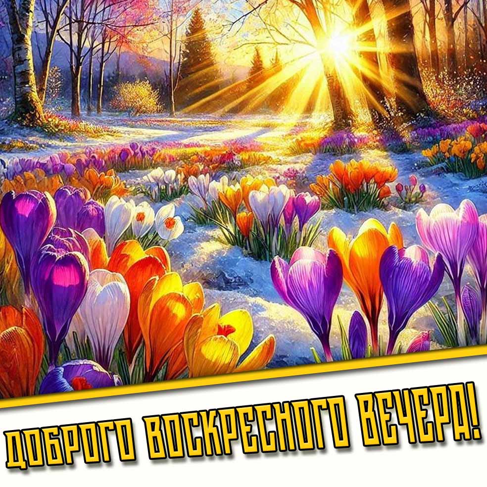 Доброго воскресного вечера! - весенняя открытка с цветами