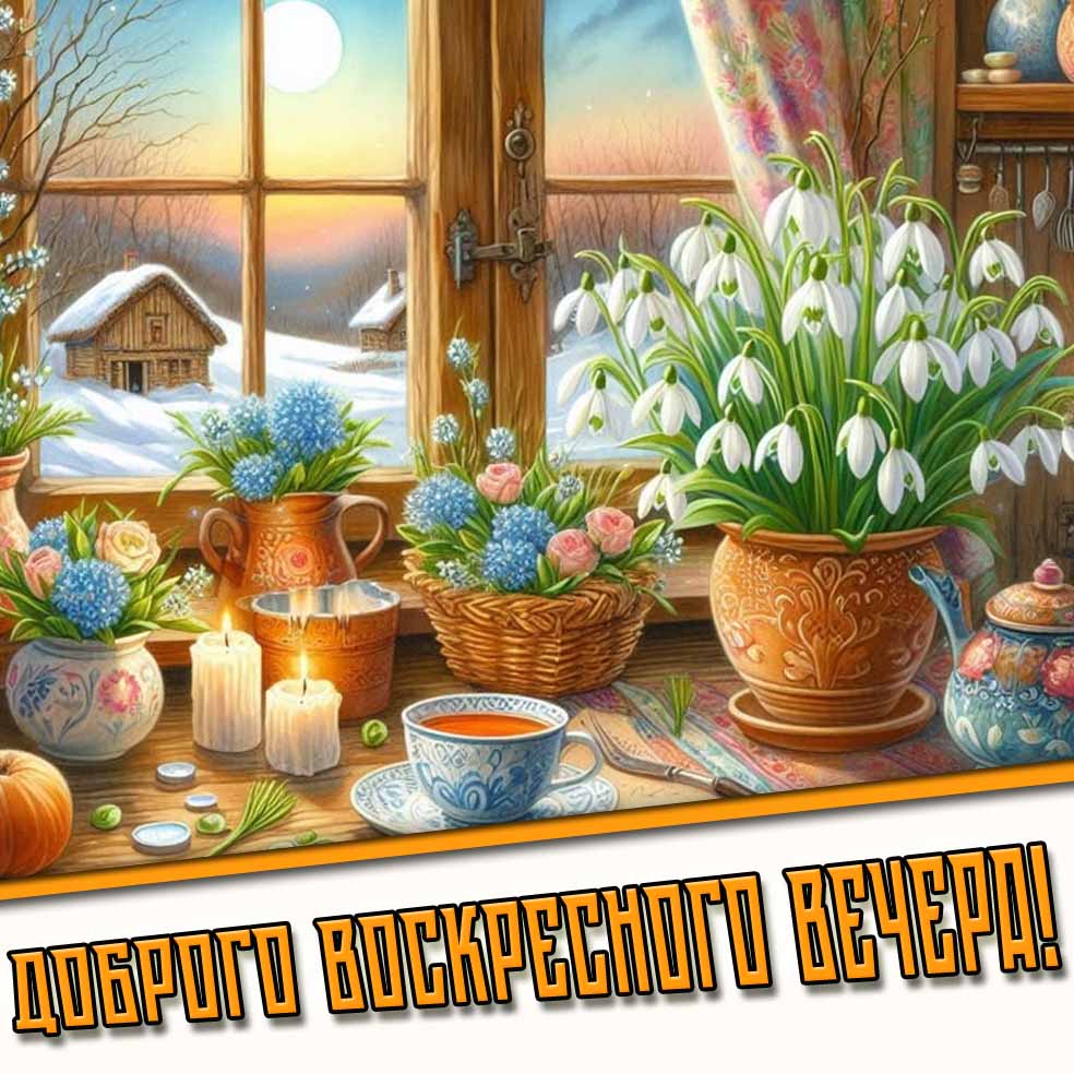 Доброго воскресного вечера! - картинка с весенними подснежниками