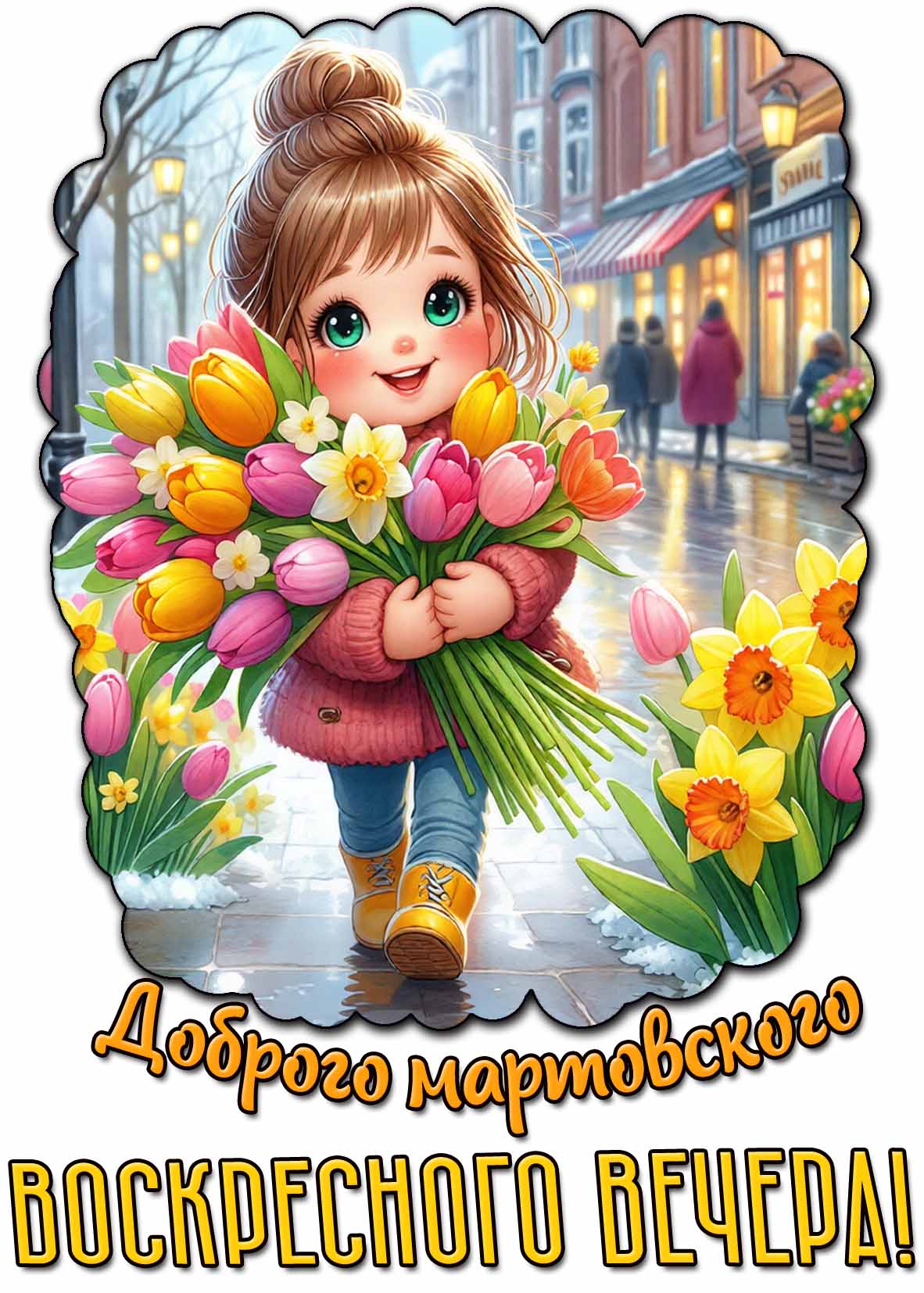 Открытка доброго мартовского воскресного вечера