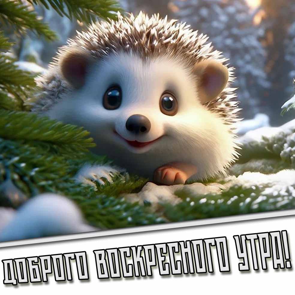 Доброго воскресного утра! - зимняя открытка с ежом
