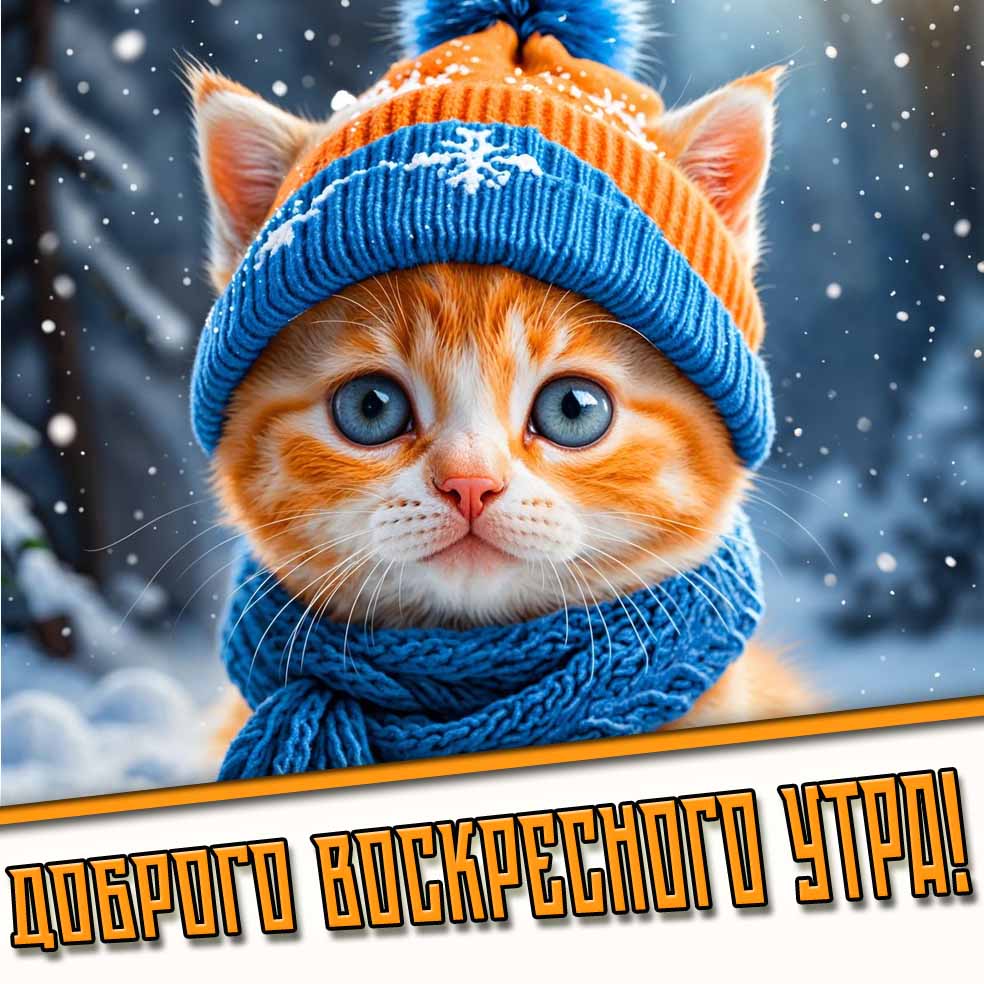 Доброго воскресного утра! - зимняя картинка с котом