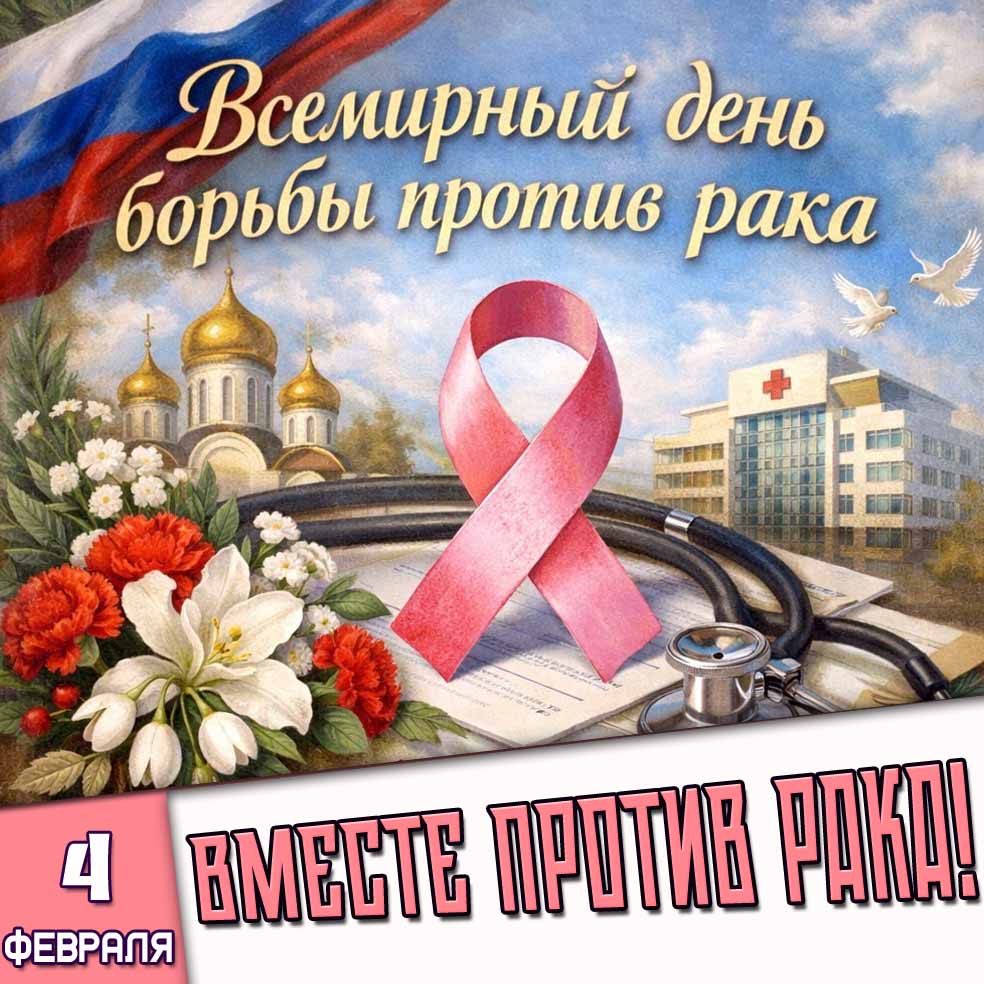 Открытка "4 февраля Всемирный день борьбы против рака! Вместе против рака!"