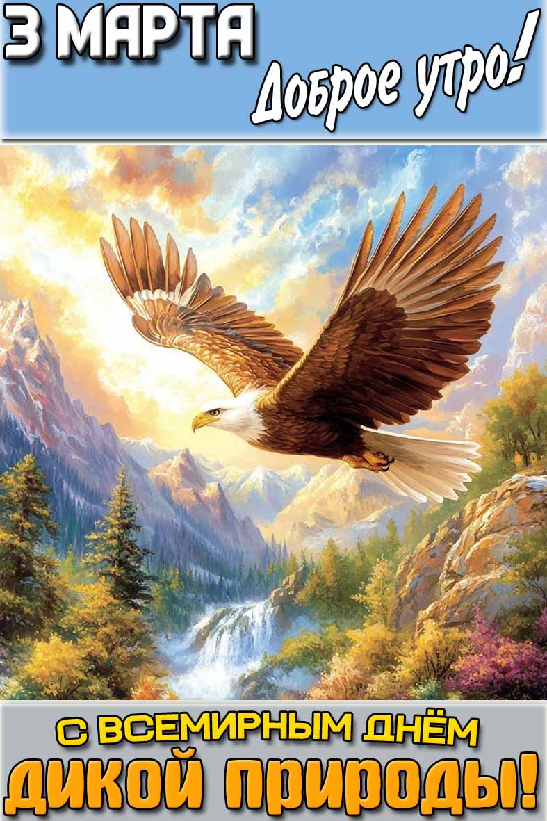 Открытка "3 марта доброе утро! С Всемирным днём дикой природы!"