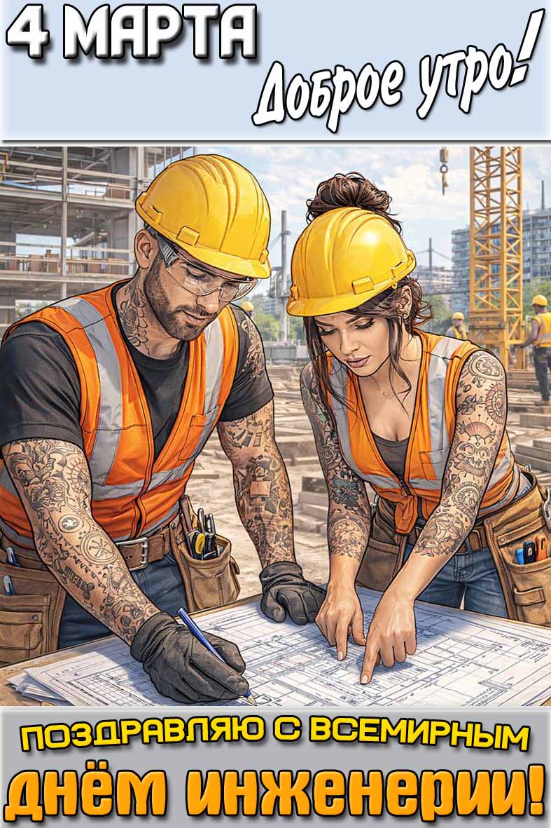 Открытка "4 марта доброе утро! Поздравляю с Всемирным днём инженерии!"