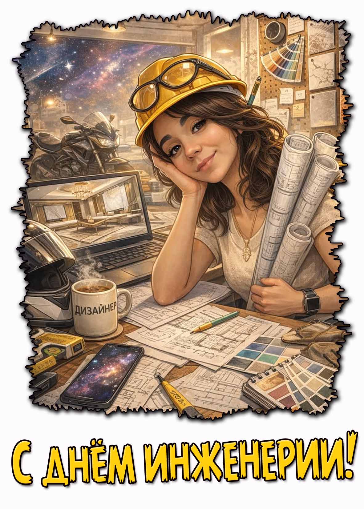 С днём инженерии! - открытка для девушки