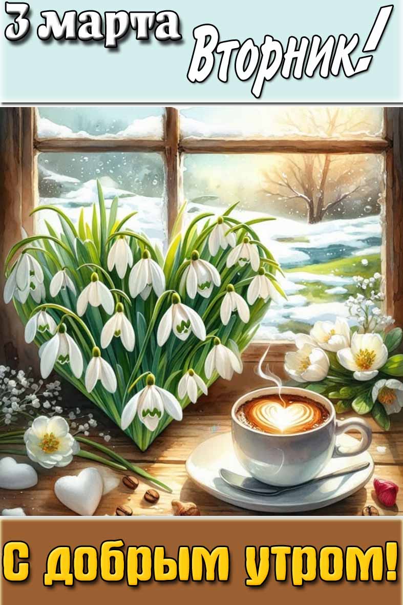 Открытка "3 марта вторник! С добрым утром!"