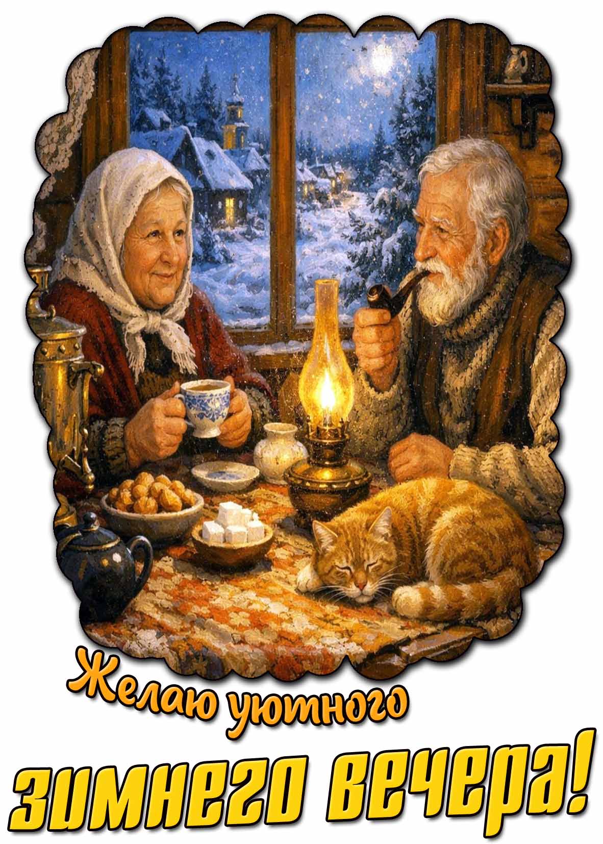 Открытка "Желаю уютного зимнего вечера!"