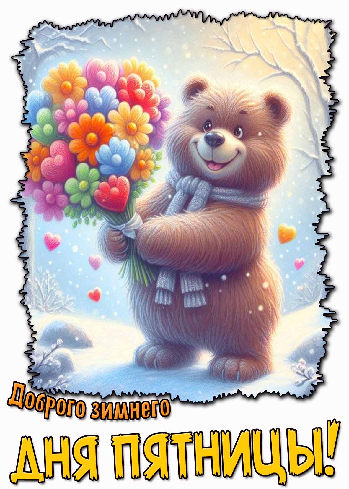 Доброго зимнего дня пятницы! - открытка с цветами