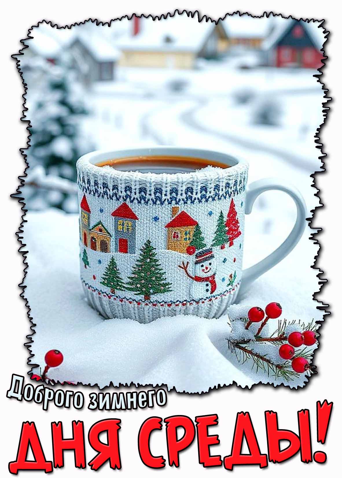 Доброго зимнего дня среды! - открытка с чаем