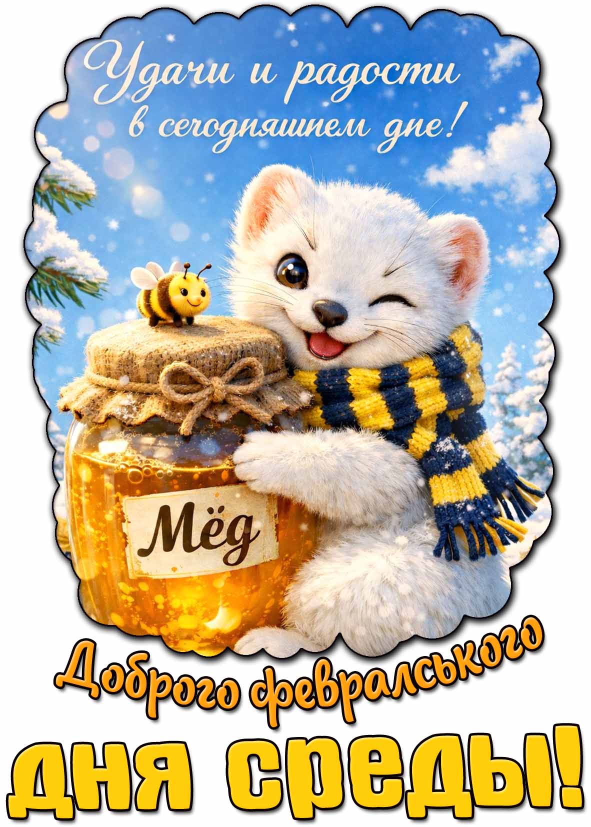 Открытка "Доброго февральского дня среды! Удачи и радости в сегодняшнем дне!"