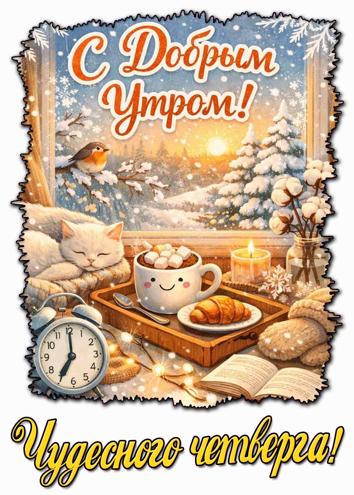 Зимняя открытка "С добрым утром! Чудесного четверга!"