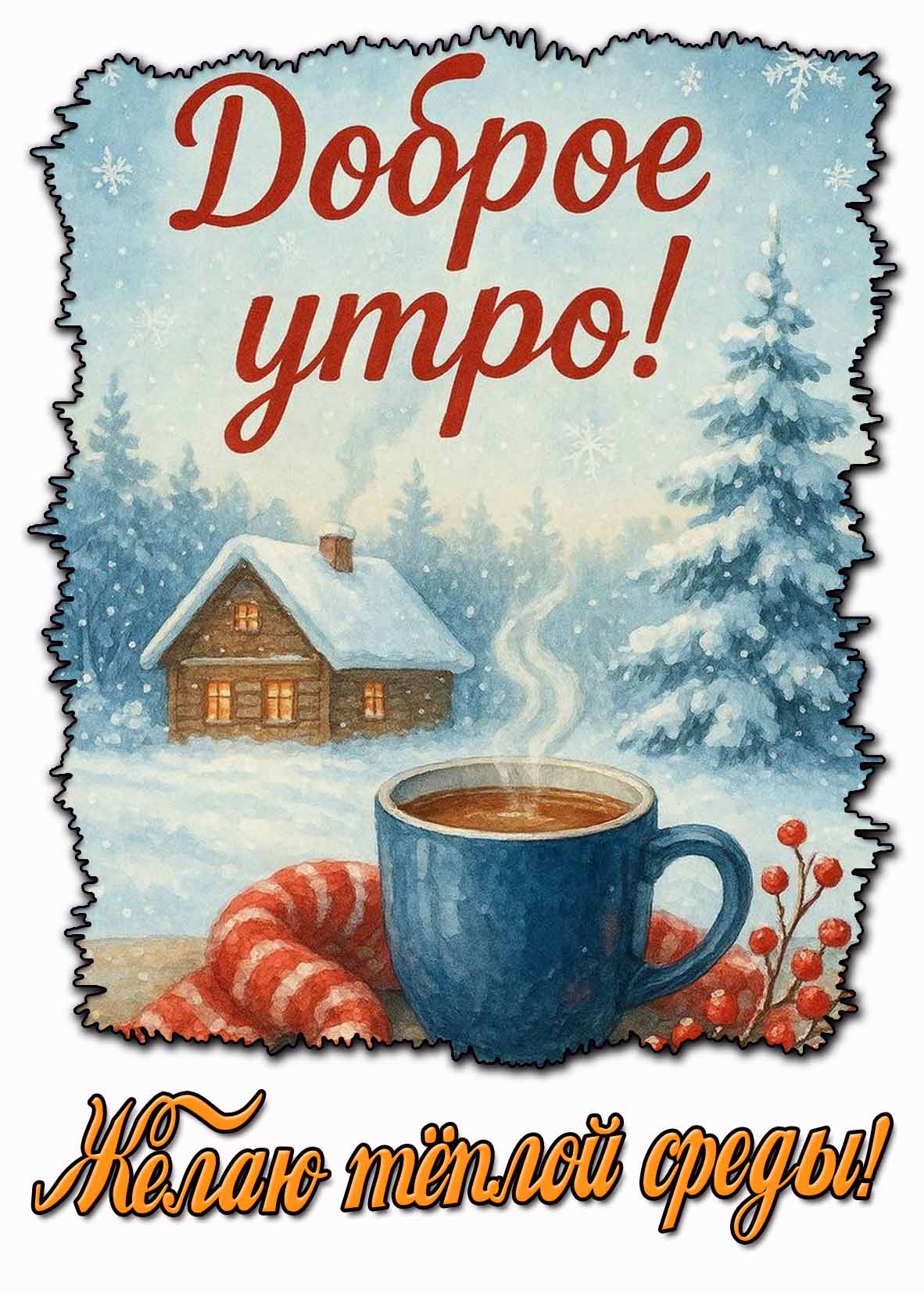 Зимняя картинка "Доброе утро! Желаю тёплой среды!"