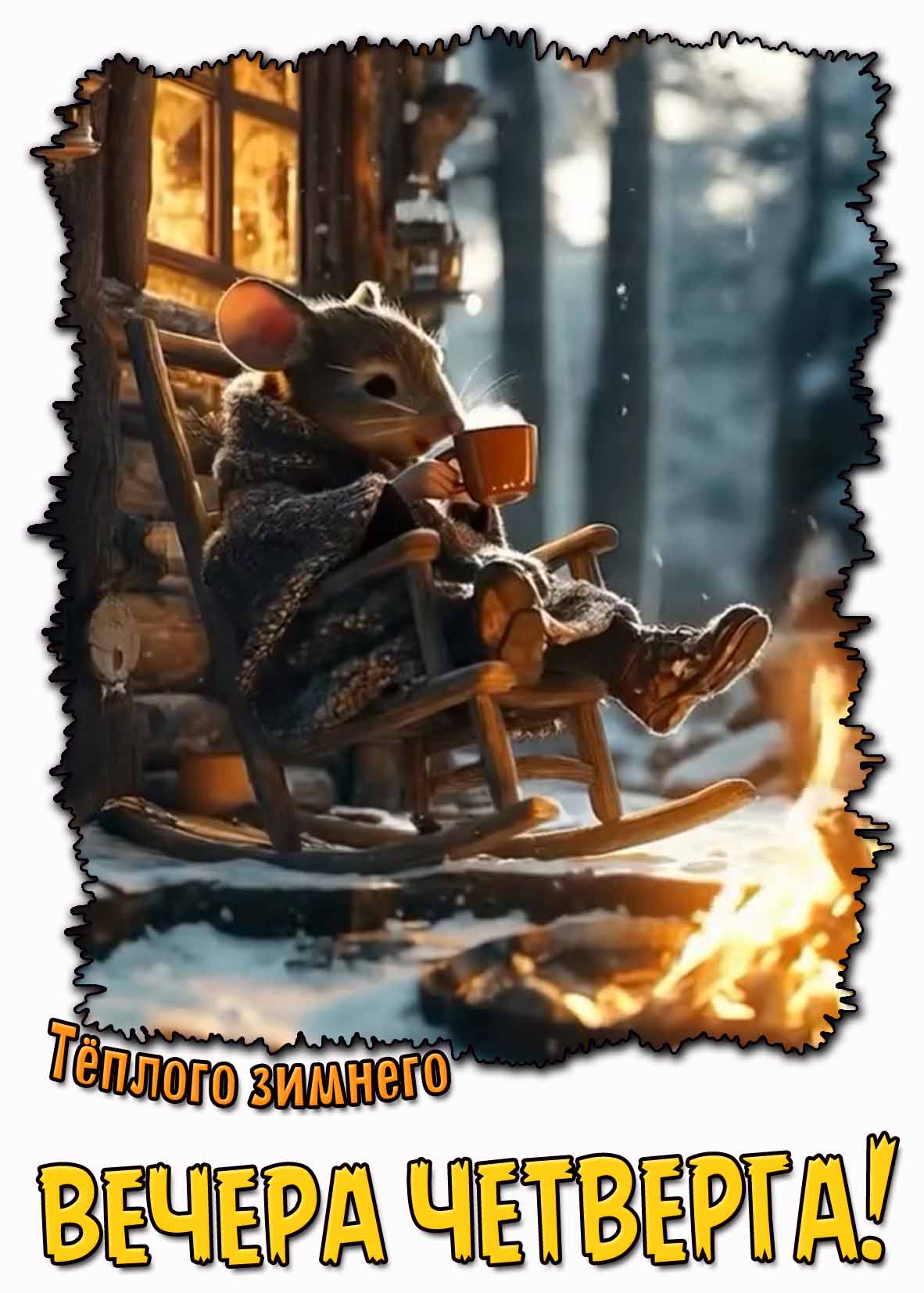 Открытка тёплого зимнего вечера четверга