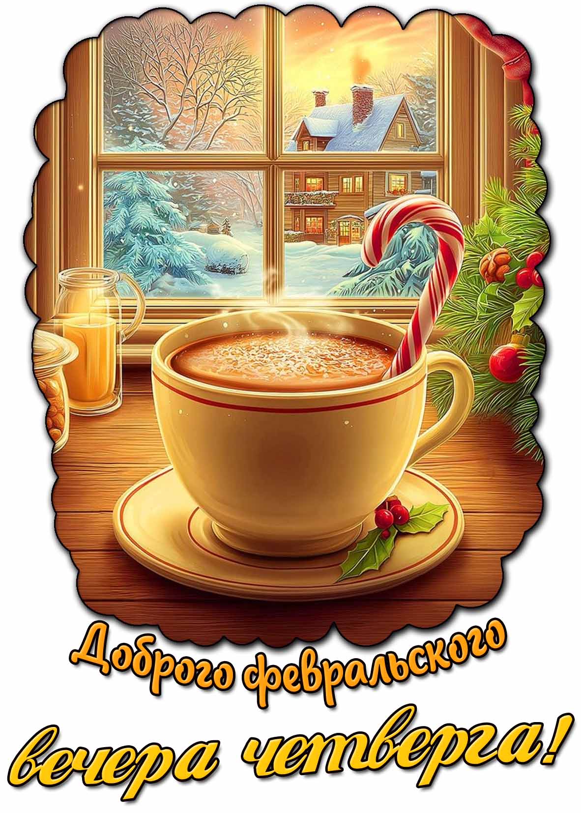 Открытка доброго февральского вечера четверга