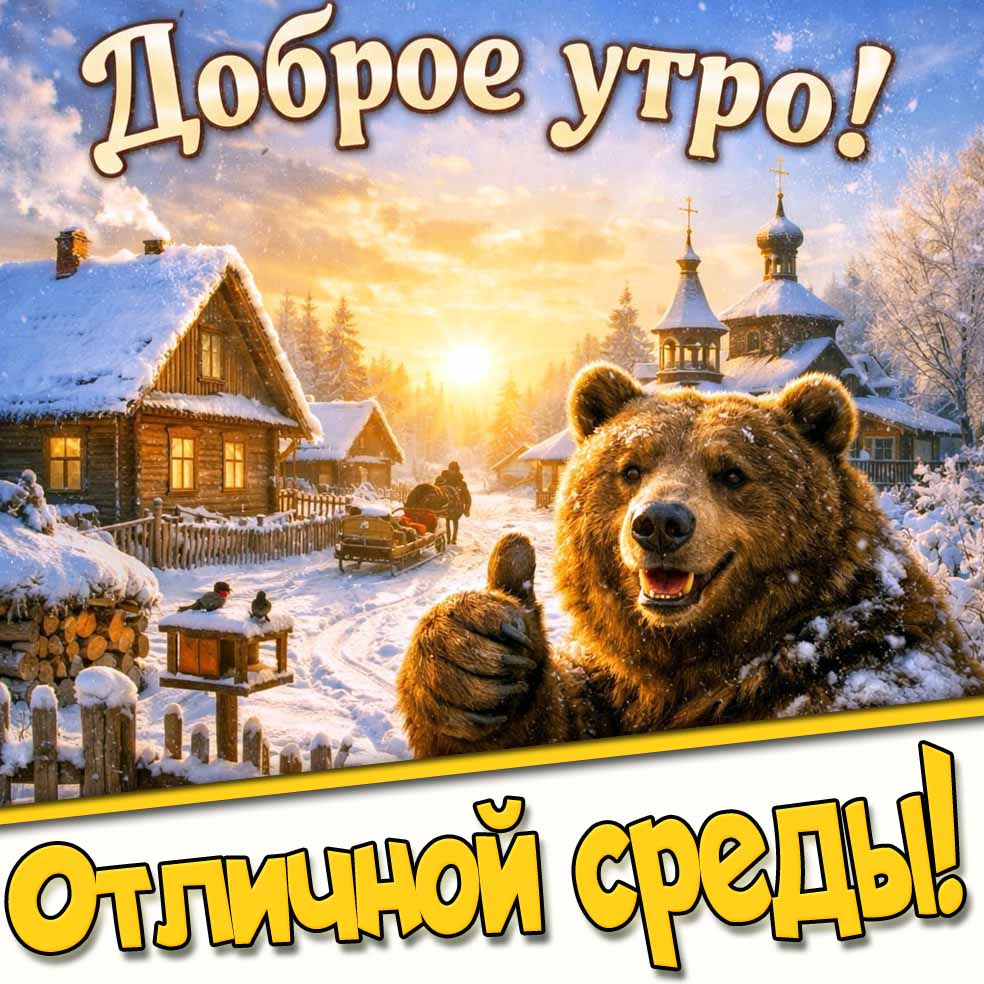Прикольная зимняя картинка "Доброе утро! Отличной среды!"