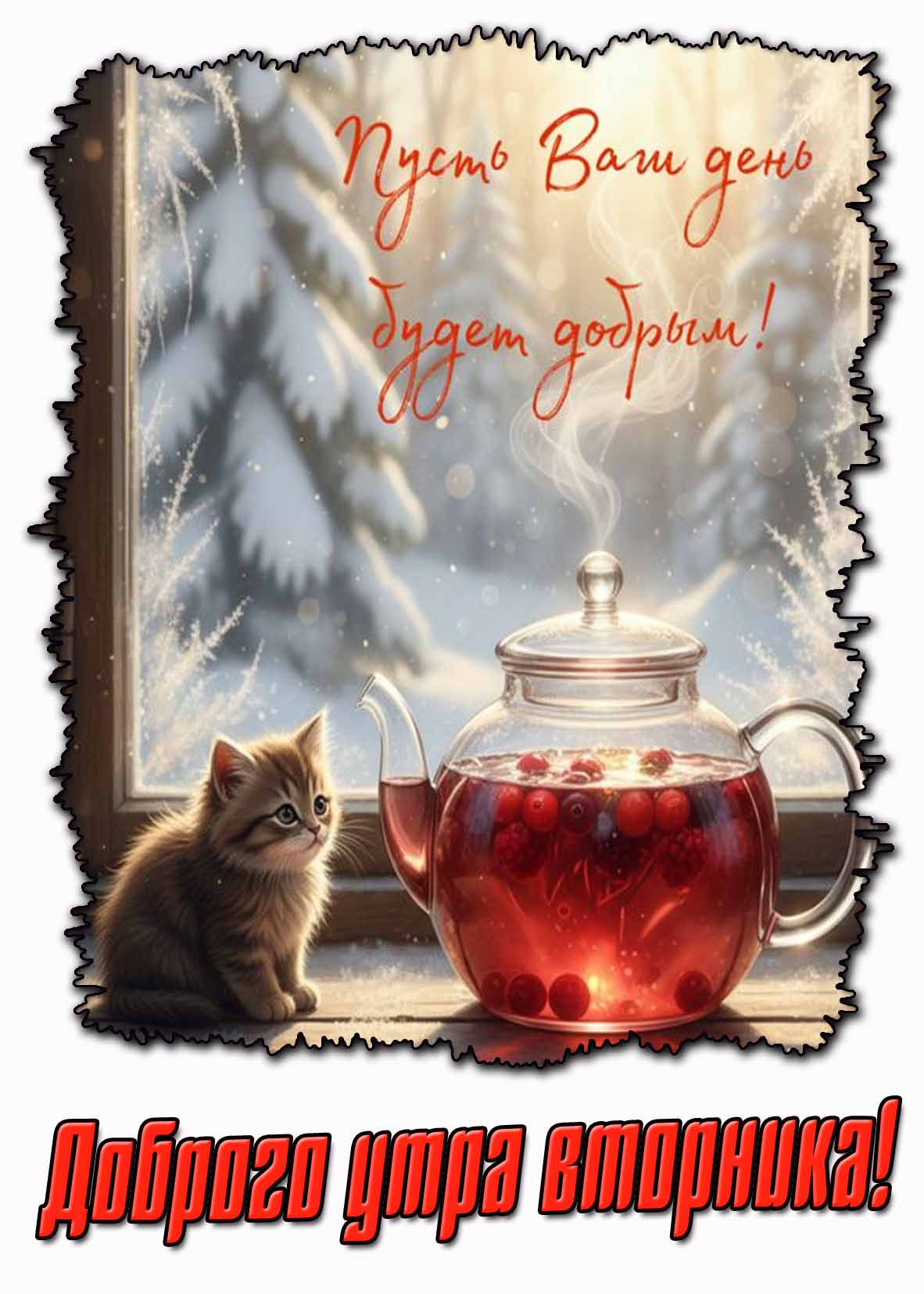 Зимняя открытка "Доброго утра вторника! Пусть ваш день будет добрым!"