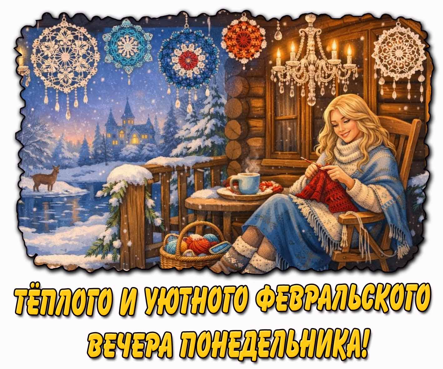 Открытка тёплого и уютного февральского вечера понедельника